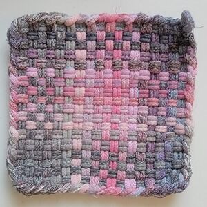 New Handmade Gray Violet Pink Pot Holder Hotpad 5.25" x 5.25" OOAK Cottage Folk